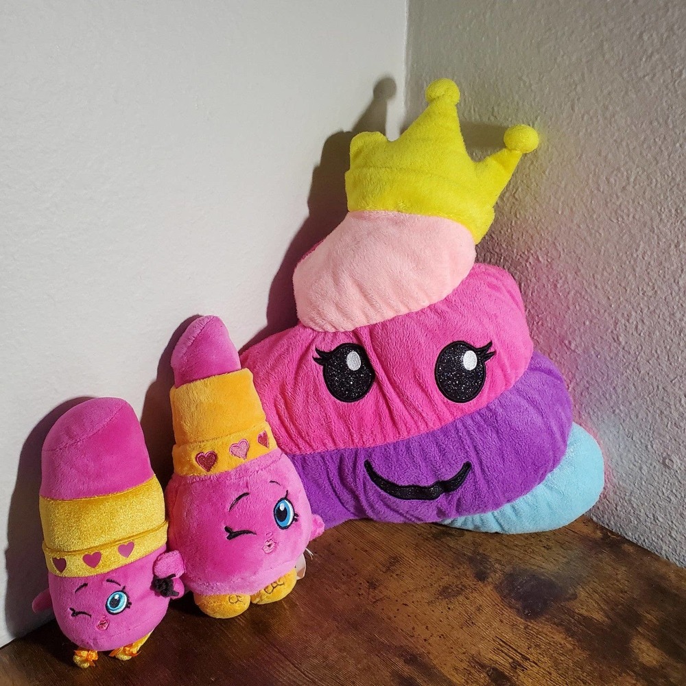 Lot of 2 SHOPKINS Lippy Lips & 1 Justice Rainbow Emoji Plush